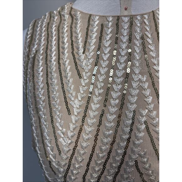 Badgley Mischka Gold Sequin Embroidery Cocktail Party Dress NYE 6 - Picture 7 of 16